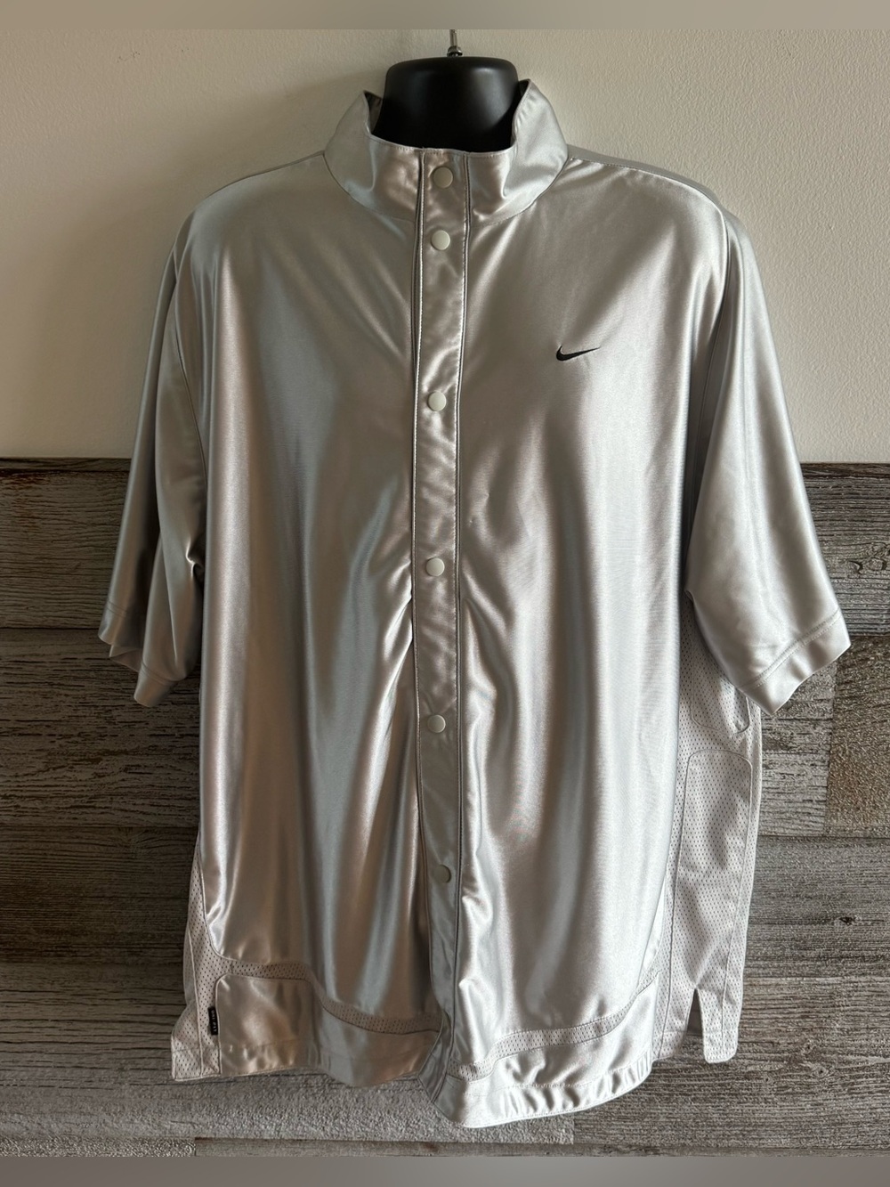 Nike Dri-FIT Snap Front Warm Up Shirt Jacket XXL Silver Y2K Baseball Golf (Q1)